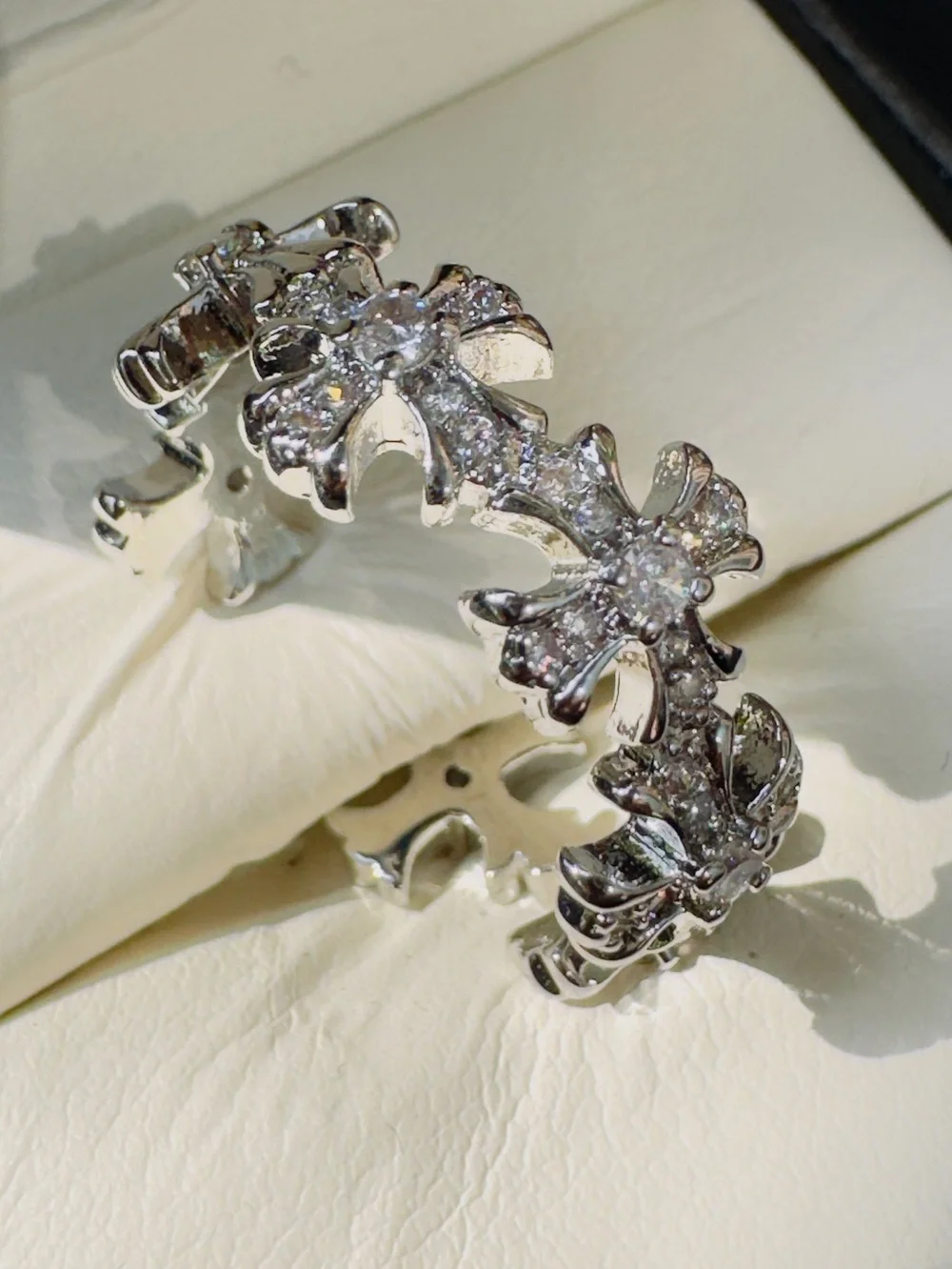 Silver Tone Cross CZ Ring - Silver